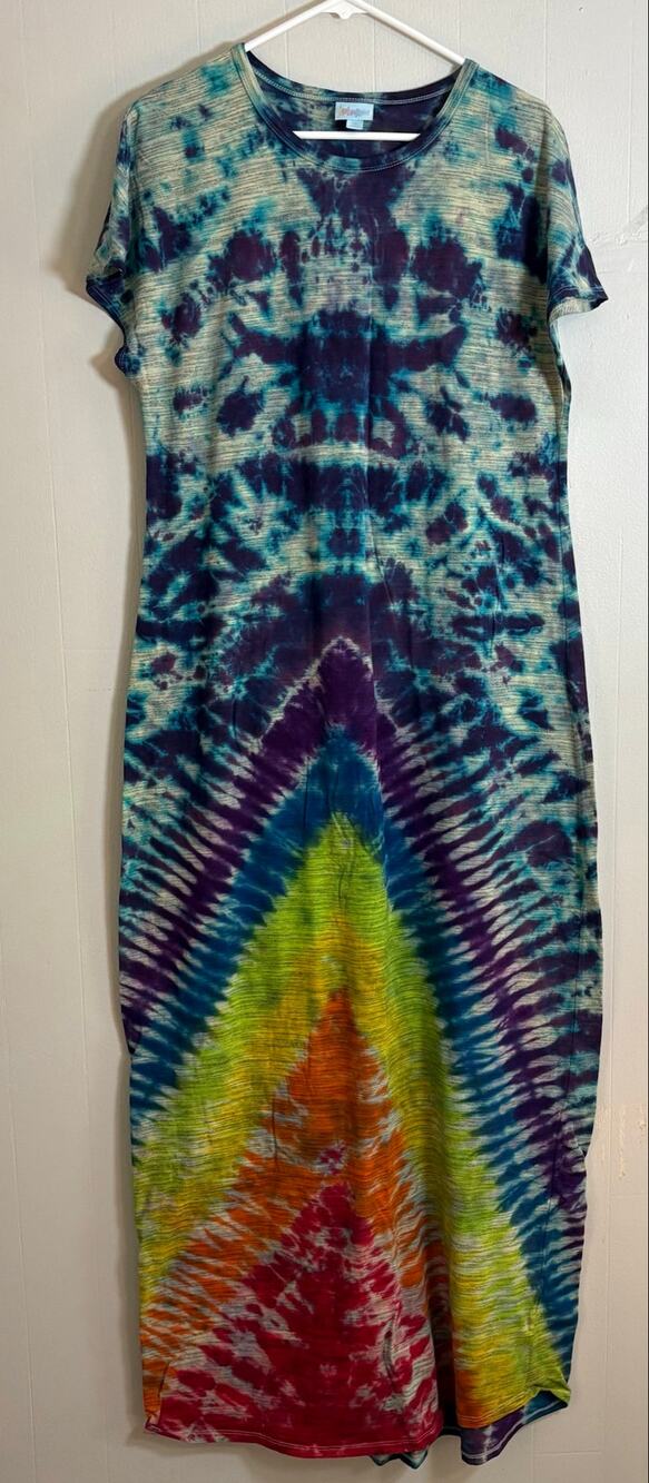 Custom Vibrant XL Rainbow Tie Dye Short Sleeve LuLaRoe LLR Long Maxi Dress